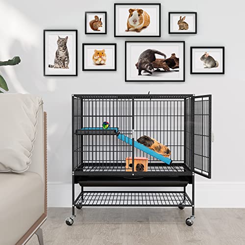 YITAHOME Metal 2-Tiers Small Animal Cages for Adult Rats Ferret Chinchilla Guinea Pig Large Hamster Indoor Critter Nation Cage Single-Story