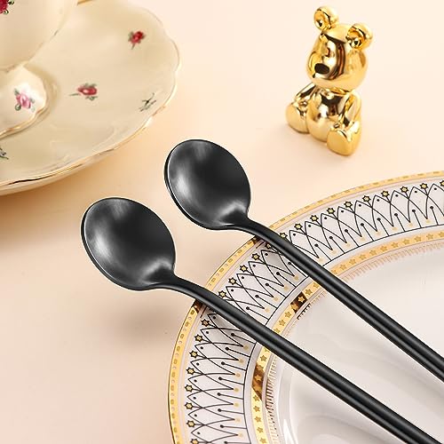 DEHOV 4 PCS 6.7 Inches Satin Black Stainless Steel 18/10 Coffee Spoons,Iced Tea Spoon,Espresso Stirring Spoon,Matte Black SS304 Teaspoons,Dessert Spoon,Long Coffee Spoons