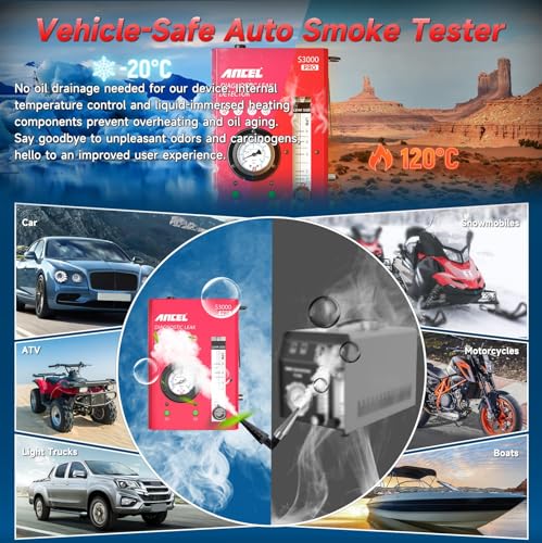 ANCEL S3000 PRO Automotive Smoke Machine with Built-in Air Pump and Pressure Gauge. Professional Vehicle Leak Diagnostic Detector Tools Kit for Leaks Test in Vacuum,Fuel,EVAP and Other Cars System