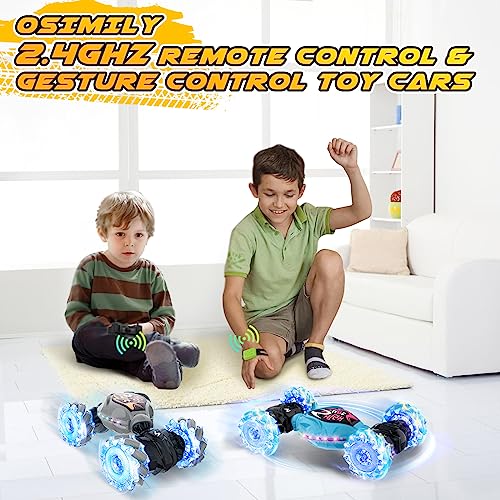 OSIMILY Remote Control Car,2.4GHz LED Gesture Sensing RC Stunt Car,4WD Double Sided Rotation RC Car with Lights and Music,All Terrain Rotation Drift Car Birthday Gifts for Boys Girls (Black)