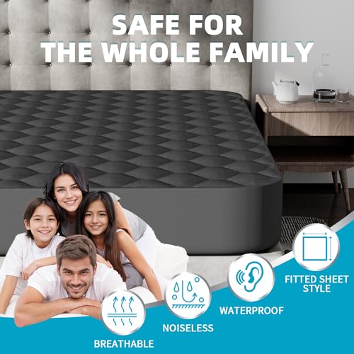 Queen Mattress Protector, Waterproof Mattress Pad Noiseless with Deep Pocket for 8-21 inches Mattress, Soft & Breathable Bed Mattress Cover Washable for Home, Bedroom, Hotel Queen Size (Dark Gray)