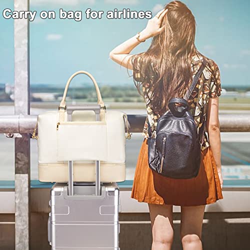 Womens Travel Weekender Bag Oxford Overnight Carry on Luggage Shoulder Duffel Beach Tote Bag with Shoe Compartment