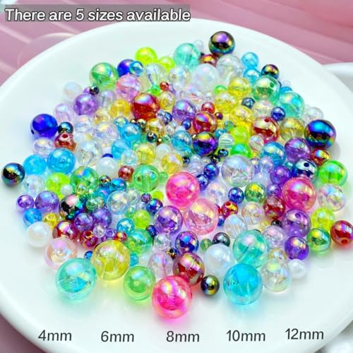 Tingoons 300 PCS 8mm Acrylic Round Beads Clear AB Colors Bubble Spacer Beads Loose Craft Beads for DIY Jewelry Making Bracelet Necklace Earring Ornament Wind Chimes Key Chains(Sapphire AB)