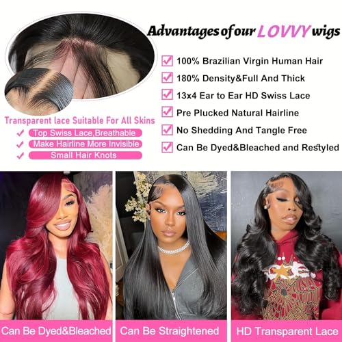 220 Density Lace Front Wigs Human Hair 13x6 Body Wave Lace Front Wigs Human Hair Pre Plucked HD Frontal Wigs for Black Women Glueless Wigs Human Hair Natural Hairline 20 Inch