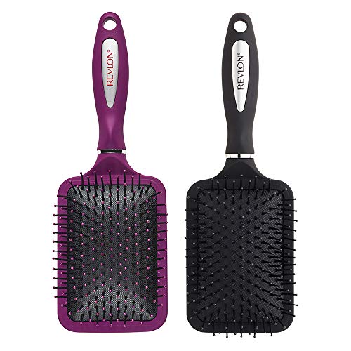 Revlon Straight & Smooth Soft Touch Paddle Hair Brush Set, Black + Berry