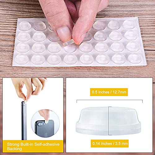 QUEENTI Silicone 160 Pcs Cabinet Door Bumpers Round, 1/2" Diameter Self Adhesive Clear Cupboard Door Drawer Bumpers for Kitchen Cabinets Cutting Boards Picture Frames