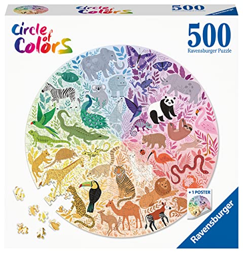 Ravensburger Circle of Colors: Animals 500 Piece Round Jigsaw Puzzle | Uniquely Crafted Pieces | Softclick Technology | Engaging Artwork | Certified by The Forest Stewardship Council