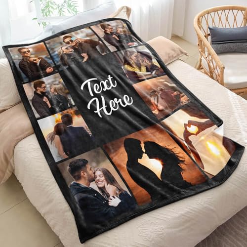 inkArts Custom Blanket with Photos Text Personalized Blanket Thows with Picture Customizable Blanket Photo Blankets Customize Valentines Day Gifts for Mom Dad Couple Girlfriend Boyfriend Wife Husband