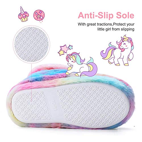 Girls Kids Unicorn Slippers Booties Home House Slippers Boots Toddler Cute Plush Fleece Warm Cartoon Indoor Outdoor Slip on Fluffy Booties Rainbow Shoes for Boys Girls Pink (12-13) 13-14 Little Kid