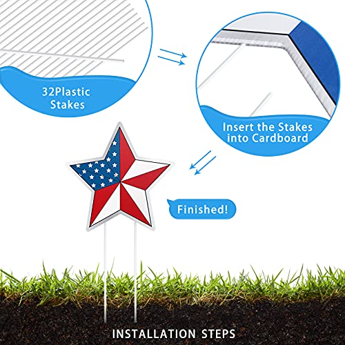 4th of July Yard Signs Patriotic Stars Yard Sign Independence Day Outdoor Pathway Decoration with Stakes Waterproof Corrugated Star Lawn Signs Independence Day Party Supplies, 8 Styles (8 Pieces)