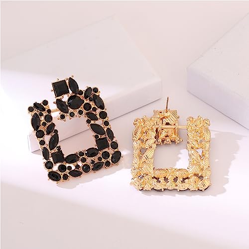 Black Vintage Rhinestone Square Statement Earrings Sparkly Geometric Crystal Drop Dangle Earrings Fashion Jewelry Gift for Women