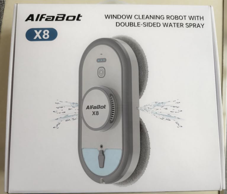AlfaBot Window Cleaning Robot with Dual Water Spray, X8 Robot Window Cleaner with Double-Side Water Spray and Voice Assitant, Smart Window Vacuum for Interior/Exterior Highrise Windows