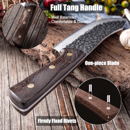 ROCOCO Butcher Knife for Meat Cutting Hand Forged 7" Sharp Full Tang Kitchen Meat Cleaver Cooking Knives for Home Outdoor Camping BBQ Christmas Father's Day Gift Idea Men