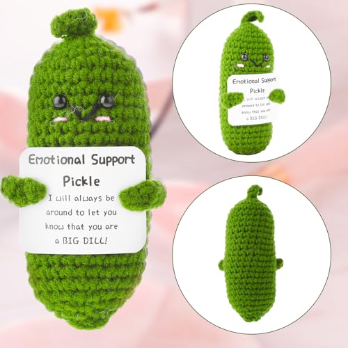 Emotional Support Pickle, Handmade Mini Funny Emotional Support Pickled Cucumber Gift Cute Handwoven Ornaments Emotional Support Crochet Pickled Cucumber Knitting Doll for Christmas Ornament Gift