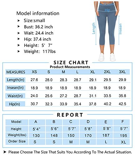 THE GYM PEOPLE Thick High Waist Capris Yoga Pants with Pockets, Tummy Control Workout Running Yoga Leggings for Women Grey Blue