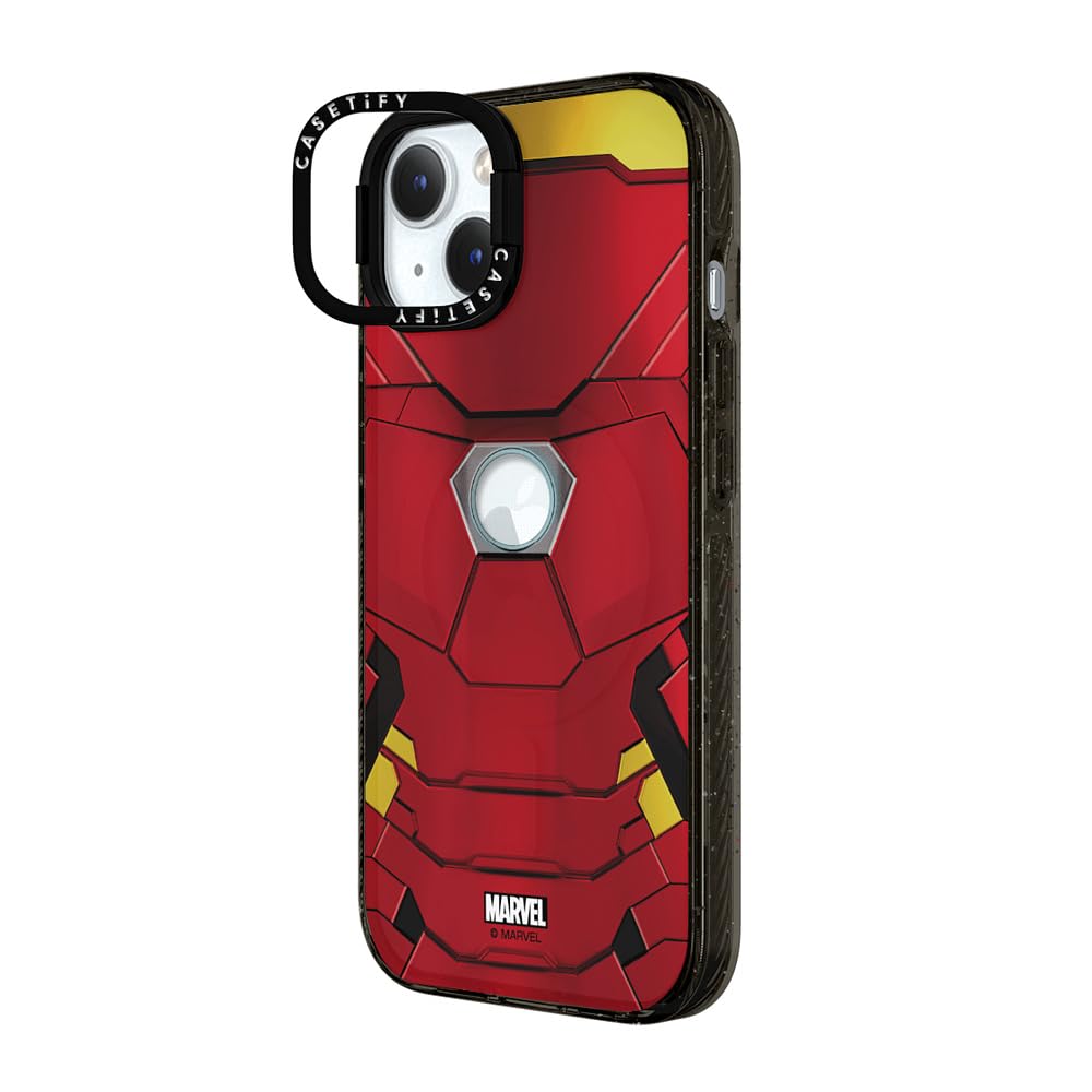 CASETiFY Impact Ring Stand iPhone 15 Case [Iron Man Co-Lab / 3X Military Grade Drop Tested / 6.6ft Drop Protection/Compatible with Magsafe] - Iron Man Suit - Clear Black