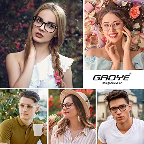 Gaoye Blue Light Blocking Glasses - 3 Pack Fashion Square Fake Eyeglasses, Anti UV Ray Computer Gaming Blue Blockers Glasses for Women/Men (Matte Black+Leopard+Grey)