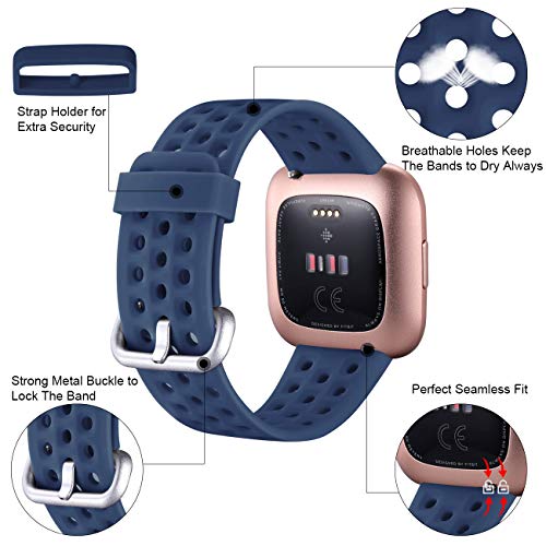 GEAK Compatible with Fitbit Versa 2 Bands for Women Men, Soft Silicone Sport Bands for Fitbit Versa 2/Fitbit Versa Lite SE/Fitbit Versa Smart Watch, Small Navy Blue