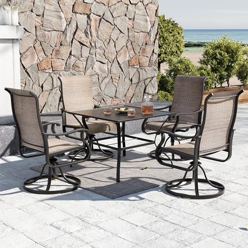 VONZOY Patio Swivel Chairs Set of 2, Outdoor Dining Chairs with High Back, All-Weather Swivel Rocker Chair for Lawn, Porch or Garden (Brown)