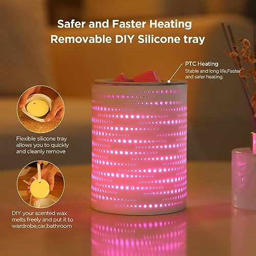 Enaroma Wheatear Wax Melt Warmer Ceramic Oil Burner with Timer Electric Candle Wax Melter with Led Coloful Changing Silicone Removeable Tray for Home Office Bedroom