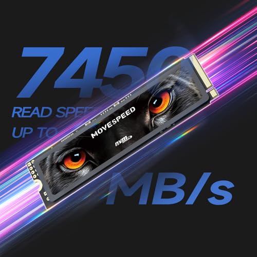 MOVE SPEED HB7450 512GB SSD for PS5 with Heatsink, PCIe 4.0 NVMe M.2 Internal Solid State Drive - Up to 7450MB/s, 3D NAND Storage Expansion Compatible with PS5, Desktops and Laptops