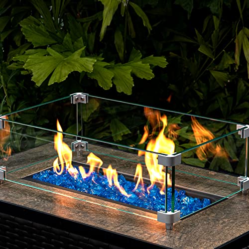 GASPRO 20 lbs Fire Glass for Propane Fire Pit, 1/2-Inch Reflective Fireplace Glass Rocks for Fire Pit Table, Blend of Cobalt Blue, Caribbean Blue and Platinum