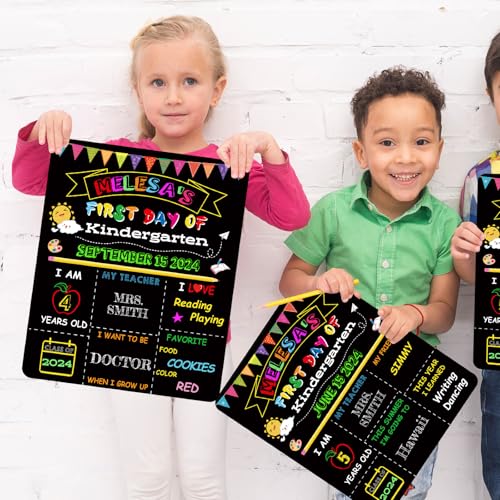 Double-Sided First Day of School and Last Day of School Chalkboard Sign, 12 x 10 inches, Wooden, Reusable, for Kids, Preschool, Kindergarten, 1st Grade (Black, 10 * 12")