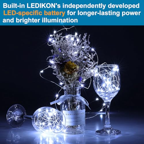 LEDIKON 6 Pack Fairy Lights Battery Operated String Lights,7.2ft 20 LED Silver Wire Cool White for Wedding,Party Centerpieces,DIY Crafts,Mason Jars Décor