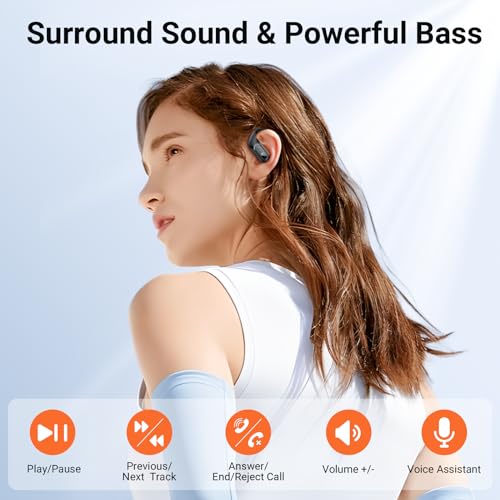 occiam Wireless Bluetooth Earbuds Sport Ear Buds Workout Headphones 96H Playback in-Ear Earphones with Earhooks Buit-in Mic Button Control Bass Stereo Headset for Gym Exercise Running Black