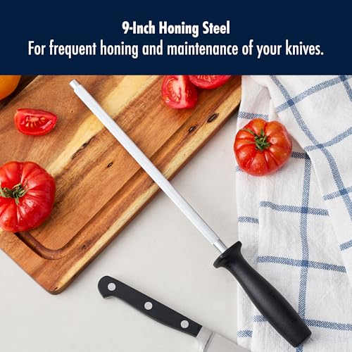 HENCKELS Sharpening Steel, 9-inch Fine Edge Honing Rod for Knife Sharpening and Blade Maintenance – Stainless Steel Knife Sharpener for Kitchen, BBQ Tools, Chef Knives & Outdoor Cooking