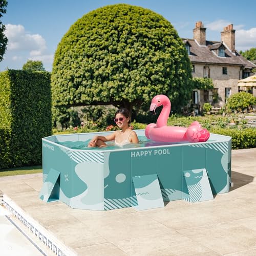 Flamaker Above Ground Pool Foldable Non-Inflatable Pool with 3 drains Outdoor Swimming Pool with Hard Plastic Shell Portable Pool for Backyard Garden(Light Green, 72.83" x 53.94" x 17.72")