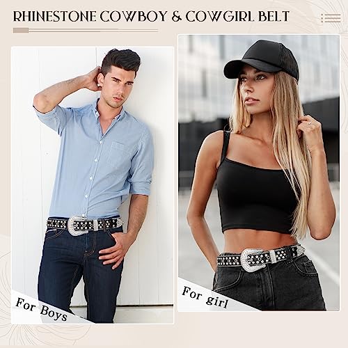 AWAYTR Rhinestone Belt for Women Men - Western Cowgirl Sequin Diamond Bling Studded Belts for Jeans Pants (100cm, 1-Black)