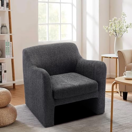 COLAMY Upholstered Sherpa Barrel Accent Chair with Storage Ottoman, Armchair with Lounge Seat for Bedroom/Reading Spaces/Living Room, Grey