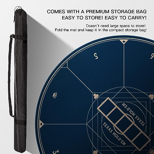 YUZPKRSI 47 Inch Round Poker Mat, Neoprene & Rubber, Texas Hold'em Poker Table Top Casino Card Games, Portable, Carrying Bag Included