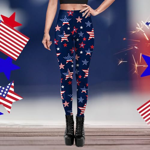 Eciodci Women's American Flag Leggings USA 4th of July Patriotic High Waisted Soft Stretchy Yoga Pants