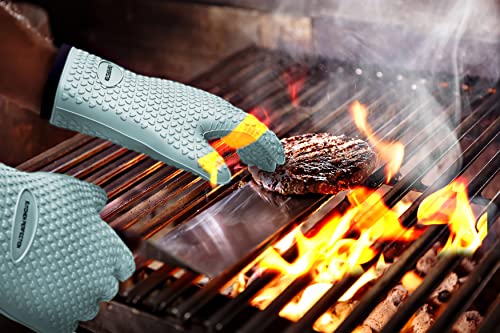 KITCHEN PERFECTION XL Silicone Smoker Oven Gloves-Extreme Heat Resistant BBQ Gloves-Handle Hot Food Right on Your Grill Fryer&Pit|Waterproof Grilling Cooking Baking Mitts|Superior Value Set+3 Bonuses