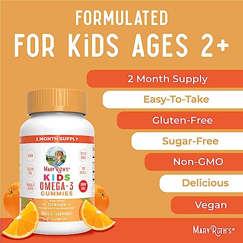 MaryRuth Organics Nutritional Supplement Vegan Omega 3 Gummy for Kids 2+ | 2 Month Supply | Sugar Free | Vitamin C, E, Flaxseed Oil | Immune Support, Overall Wellness | No Fish Taste | 60 Count