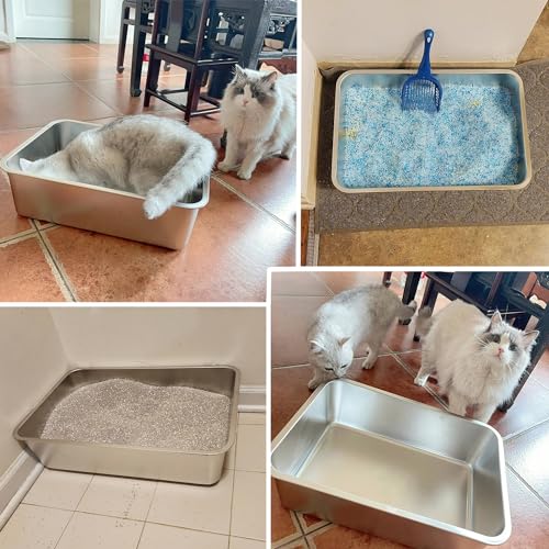EGMEHOAD 6" Deep Stainless Steel Cat Litter Box XL Large Litter Box for Big Cats,Metal Litter Box High Sided,Easy Cleaning Metal Litter Pan Tray,Odor Proof,Non Stick,XL Stainless Steel Cat Litter Box