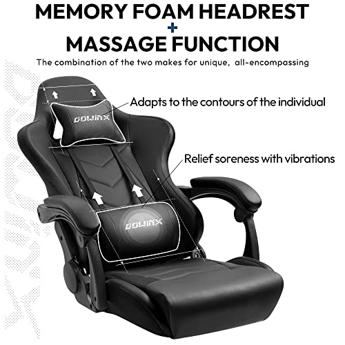 Dowinx Gaming Chair Ergonomic Office Recliner for Computer with Massage Lumbar Support, Racing Style Armchair PU Leather E-Sports Gamer Chairs with Retractable Footrest (Black)