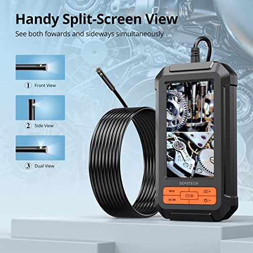 DEPSTECH Dual Lens Endoscope, 1080P HD Borescope Inspection Camera with Light, Split Screen, 4.3'' Digital Video Snake Camera, 7.9 mm Waterproof Scope Camera, 16.5ft Semi-Rigid Cable, Carrying Case