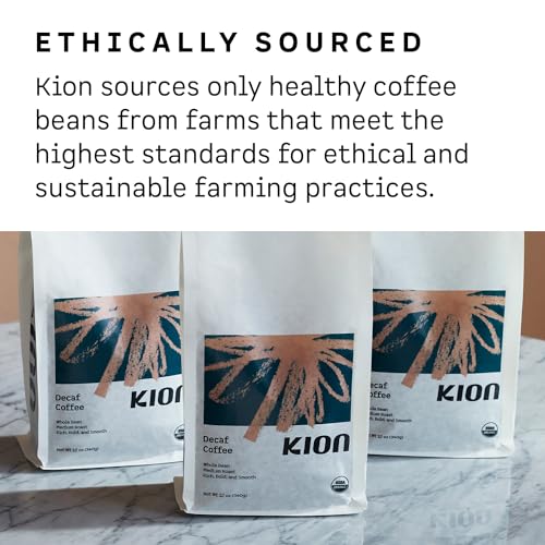 Kion Organic Decaf Whole Bean Coffee, Tested for Toxins, Ethically Sourced, Rich, Bold, and Smooth, Medium Roast 12 Oz (1 Pack)