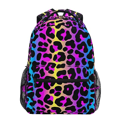 Leopard Print Cheetah Neon Gradient Backpack School Bag Travel Daypack Rucksack for Students Boys Girls, Laptop Backpack