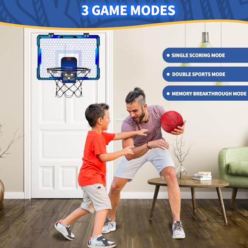 HYES Mini Basketball Hoop Indoor, Over The Door Basketball Hoop with Scoreboard/Ball Stand/3 Balls, Basketball Toy Gifts for Kids Boys Girls Teens Adults, Suit for Bedroom/Office/Outdoor/Pool, Black