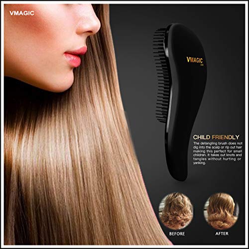 VMAGIC Detangling Brush - glide the Detangler Brush through Tangled hair - Best Brush/Comb for Women, Girls, Men & Boys - Use in Wet and Dry Hair (BLACK)