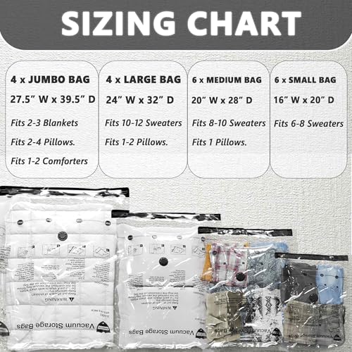 SUOCO 6 Combo Vacuum Storage Bags, Travel Clothes Space Saver Bags, Compression Airtight Seal Bags for Clothing, Pillows, Comforters, Blankets (Pump Not Included)
