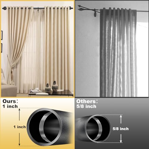 Double Curtain Rods for Windows 28 to 48 Inch Industrial 1 Inch Heavy Duty Dual Black Curtain Rods Set Adjustable Blackout Telescoping Double Wrap Around Curtain Rods for Indoor and Outdoor