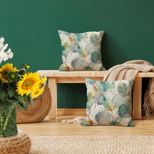 Auomily Boho Floral Throw Pillow Covers Set of 2 Blue Bohemian Flower Decorative Cushions Pillowcase for Bedroom Sofa Home Decor, 18x18 Inch, Velvet, Short Plush