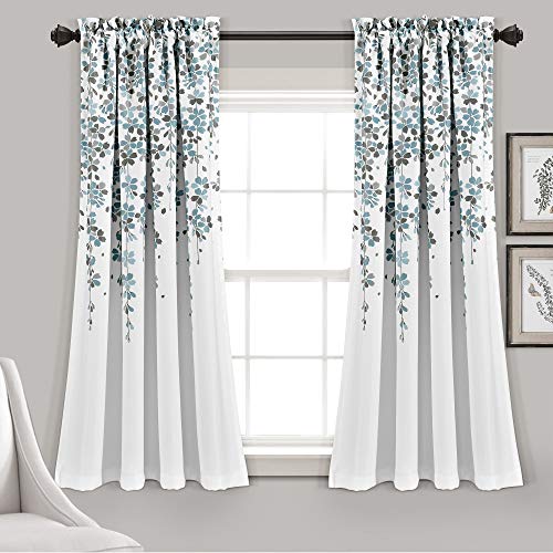 Lush Decor Weeping Flower Light Filtering Window Curtain Panels, Pair, 52"W x 84"L + 2" Header, Blush & Gray - Charming Modern Floral Curtains for Living Room, Dining Room, & Bedroom