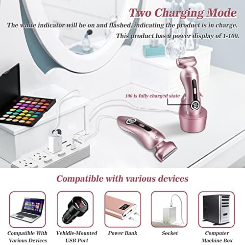 Akunbem Electric Shaver for Women for Legs Bikini Trimmer Electric Razors for Women Underarm Public Hairs Rechargeable Womens Shaver Wet Dry Use Painless Cordless with Detachable Head (Pink)