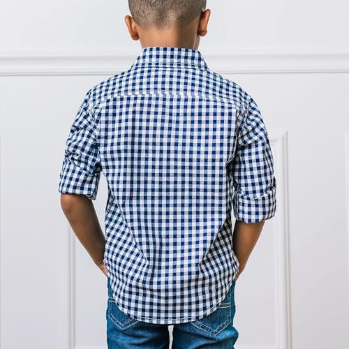 Hope & Henry Boys Boys' Organic Long Sleeve Seersucker Button Down Shirt, X-Large, Classic Blue Gingham